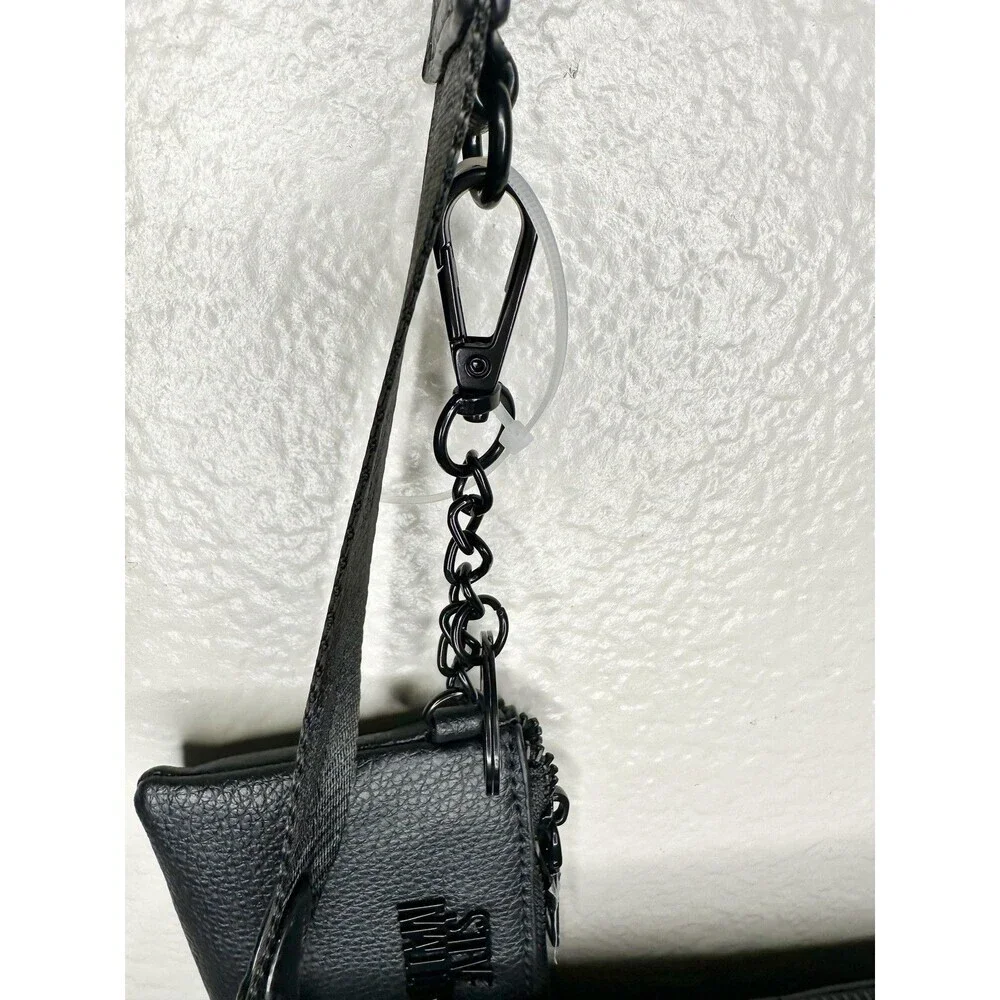 Steve Madden Crossbody Bag Womens Small Black Logo Faux Leather Coin Purse Zip